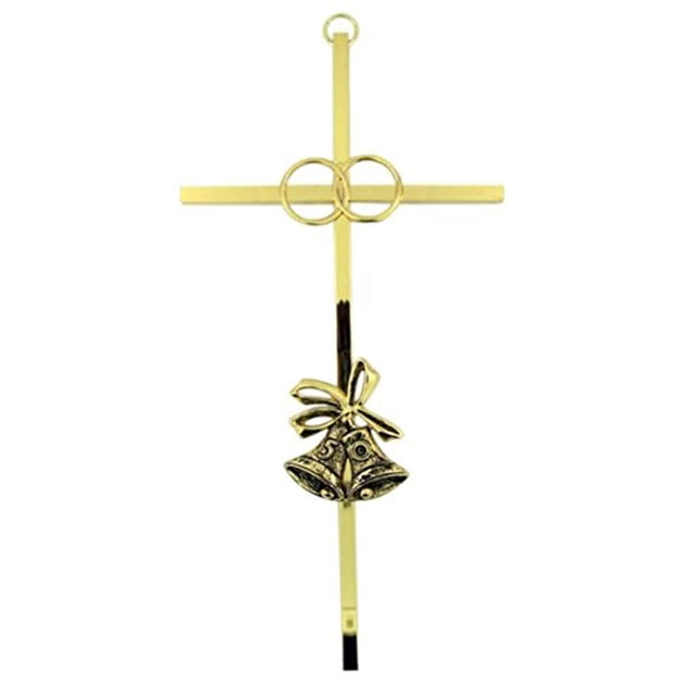 Gold Tone Plated 50th Wedding Anniversary Wall Cross, 8 Inch