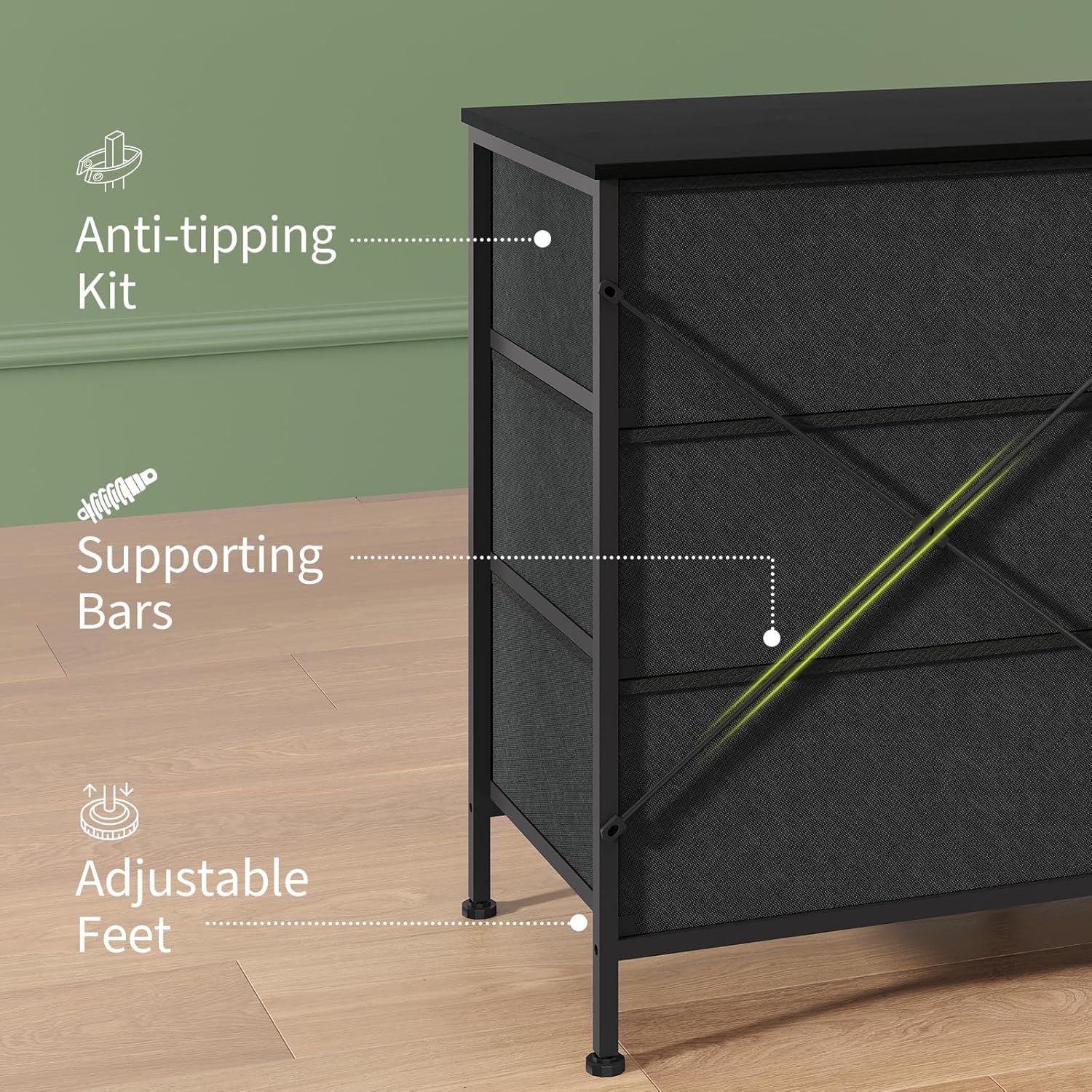 63 Inch TV Stand Dresser for Bedroom, 8 Fabric Drawers, for 65 70 75 Inch TV, Entertainment Center with Storage Media TV Console Table