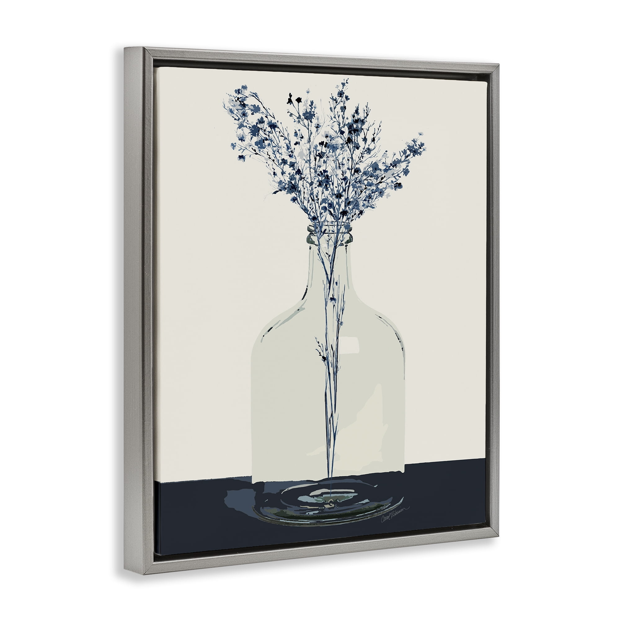 Stupell Industries Wildflowers in Glass Vase Plants & Flowers Painting Gray Floater Framed Canvas Art Print Wall Art, 17 x 21