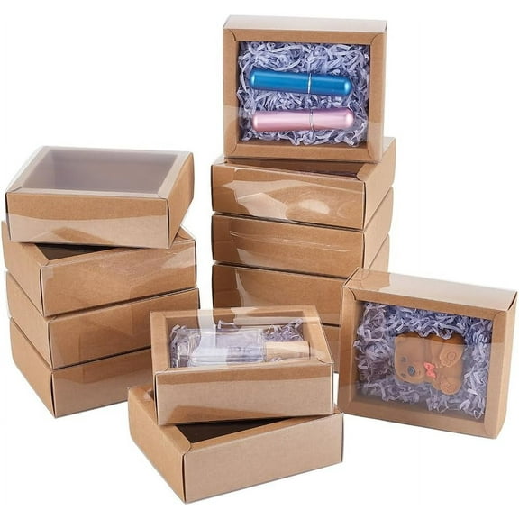 Rectangle Kraft Paper Drawer boxes Festival Gift Wrapping boxes Gift Packaging boxes for Jewelry Wedding Party with Clear PET Plastic Cover Peru 10.6x8.6x4cm