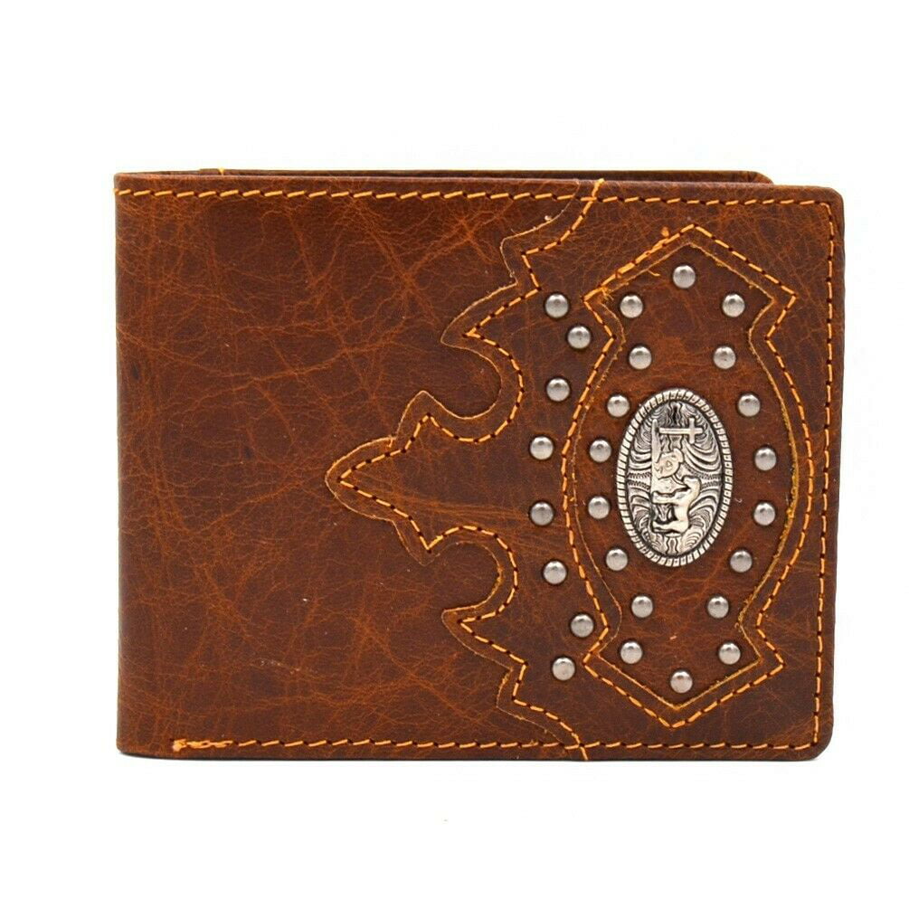 Janhooya - Mens Western Cowboy Wallet Genuine Leather Slim Bifold Wallets for Men Praying ...
