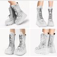 thumbnail image 3 of SACFOF Platform Goth Mid Calf Boots for Women Punk Motorcycle Round Toe Combat Chunky Heel Boots Lace Up Wedge Booties, 3 of 4