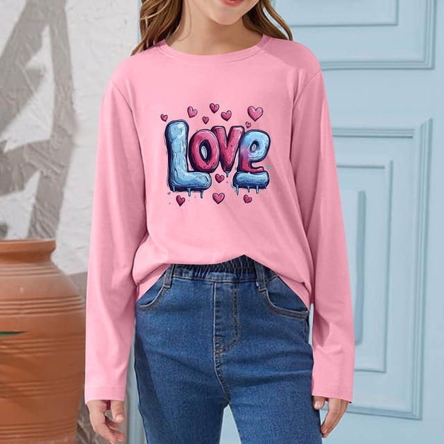 Blusas y camisas de manga larga con cuello redondo CUHK Top estampado de cuello redondo para primavera y verano Jersey informal Camisa básica de manga larga para niños y niñas Blusa de poliéster para