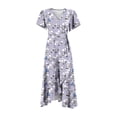 thumbnail image 7 of Tnhcen Women's Floral Print V Neck Short Sleeve Wrap Dress Tie Waist Asymmetrical Hem 95% Polyester 5% Spandex 4 Way Stretch Plus Size S-2XL Casual Day Dress, 7 of 7