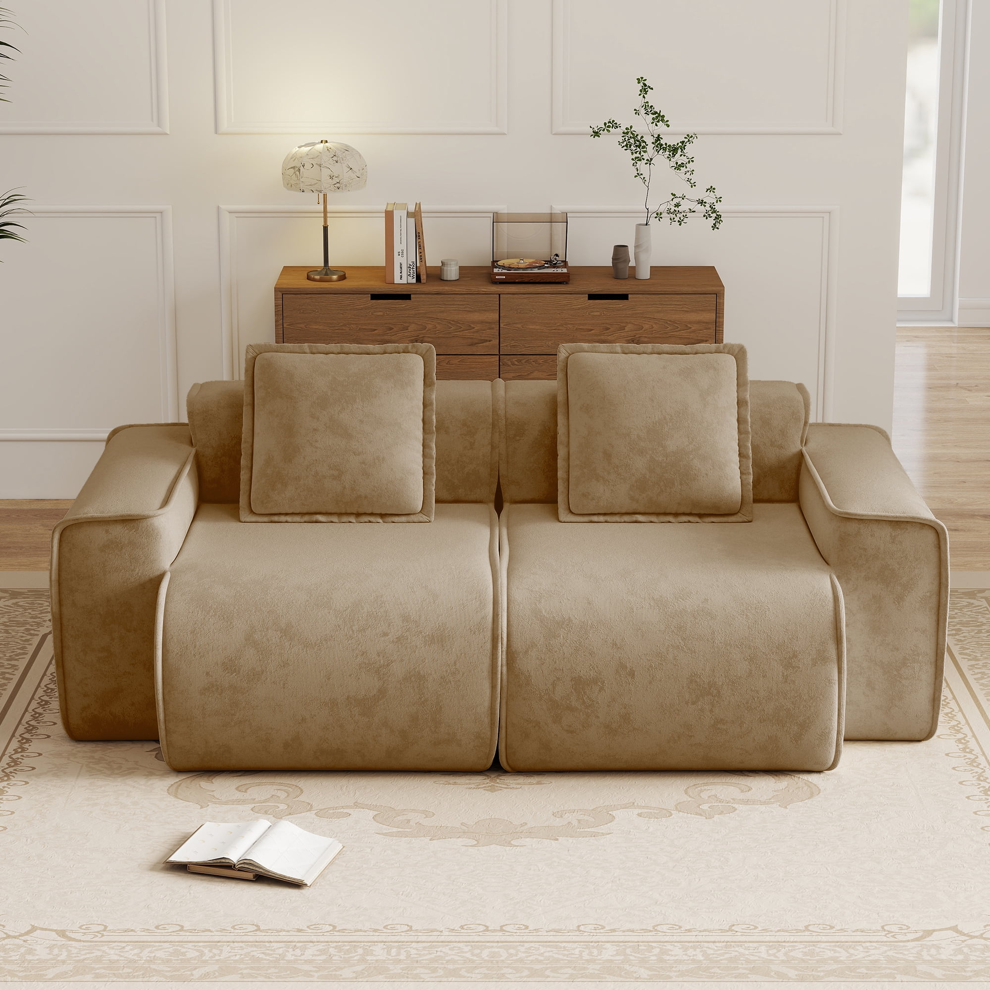 Anpport 78" Modular Sectional Cloud Loveseat Sofa, 2‑Seater Premium Velvet Upholstered Couch with Pillows, No Assembly, for Living Room, Bedroom & Small Apartment, Brown