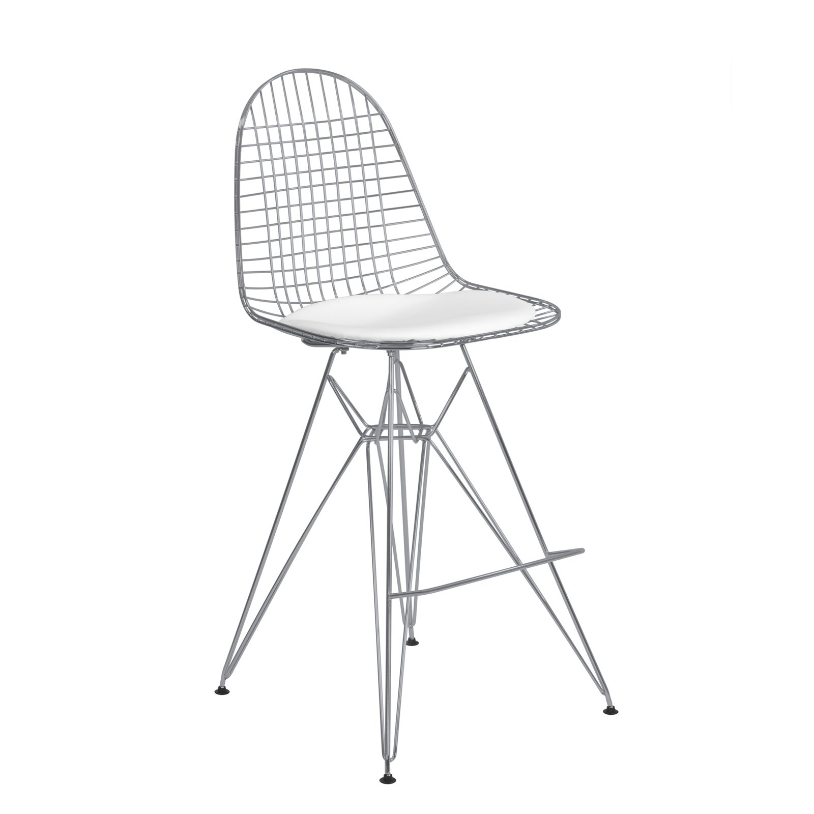 Armen Living Aquila Wire Barstool in Chrome with Black Faux Leather Seat Cushion