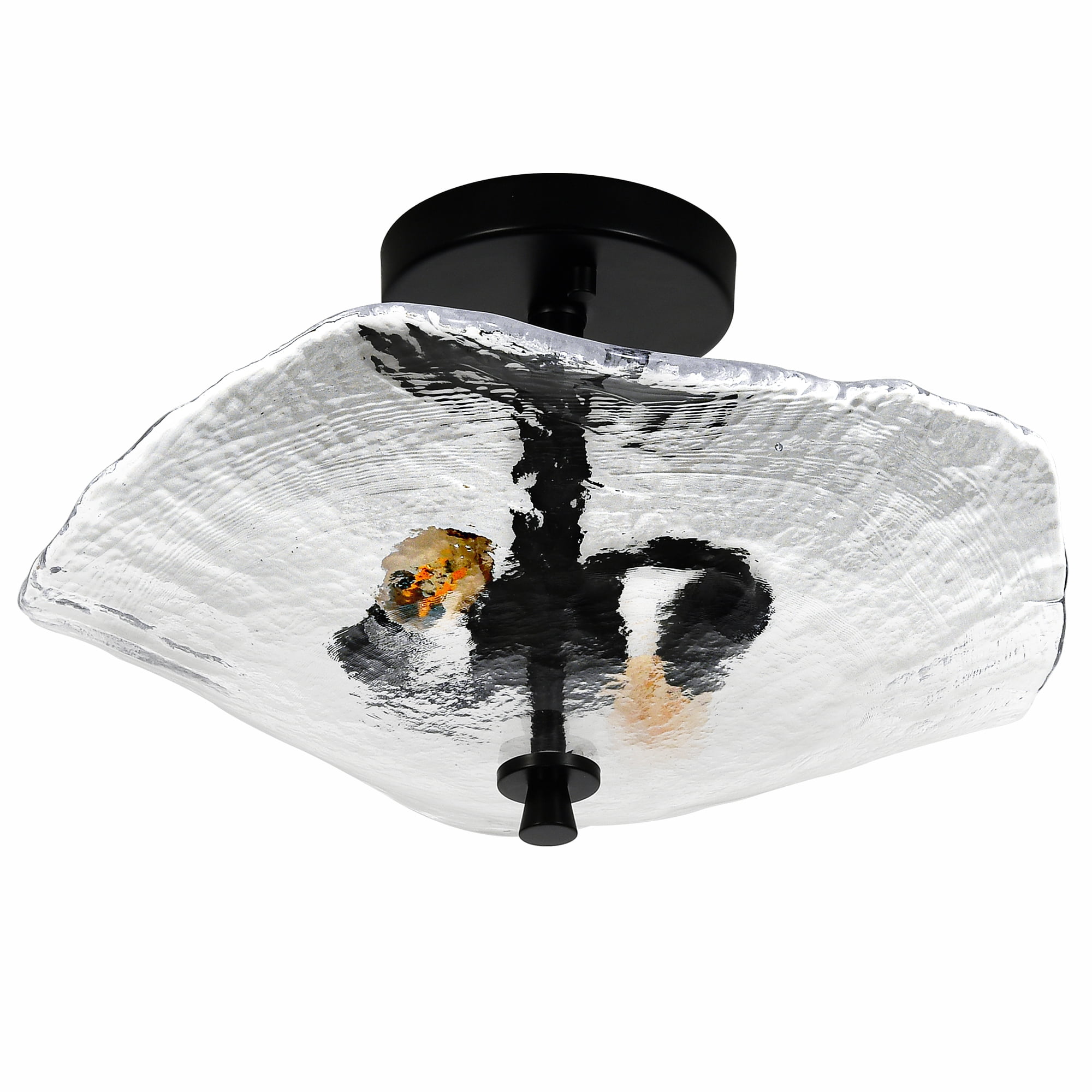 Jopath 16.5" Glass Ceiling Light Fixture Flush Mount , 2-Lights Close to Ceiling Lamp, Modern Black Ceiling Light Fixture for Bedroom Bathroom Hallway Entryway Kitchen Dining Room