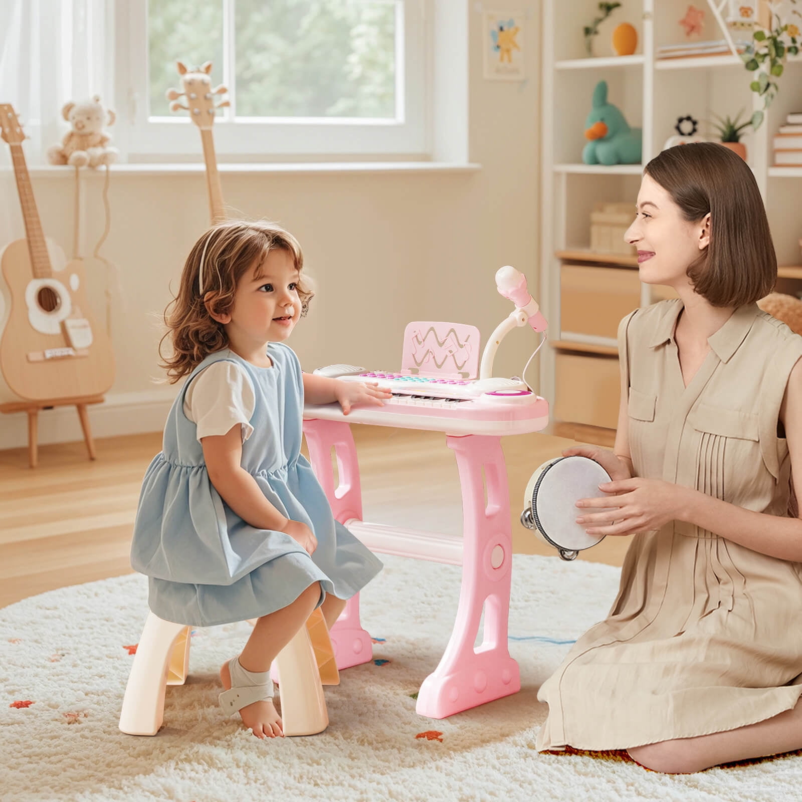 Costway 37-Key Kids Piano Keyboard Playset Electronic Organ Light Pink