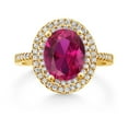 thumbnail image 2 of Gem Stone King 18K Yellow Gold Plated Silver Halo Engagement Ring Created Ruby Moissanite (2.43 Cttw), 2 of 3