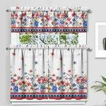 4th of July Kitchen Curtains and Valance Set of 3,Patriot Poppy Kitchen Decor for Home Indoor Decor,Independence Day Kitchen Curtains and Valance Set Short Curtain Sink Window 4th of July Decor 24In