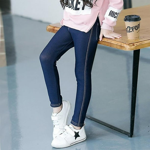Winter Warm Fleece Jeans Pants Trousers For Kids velvet navy blue