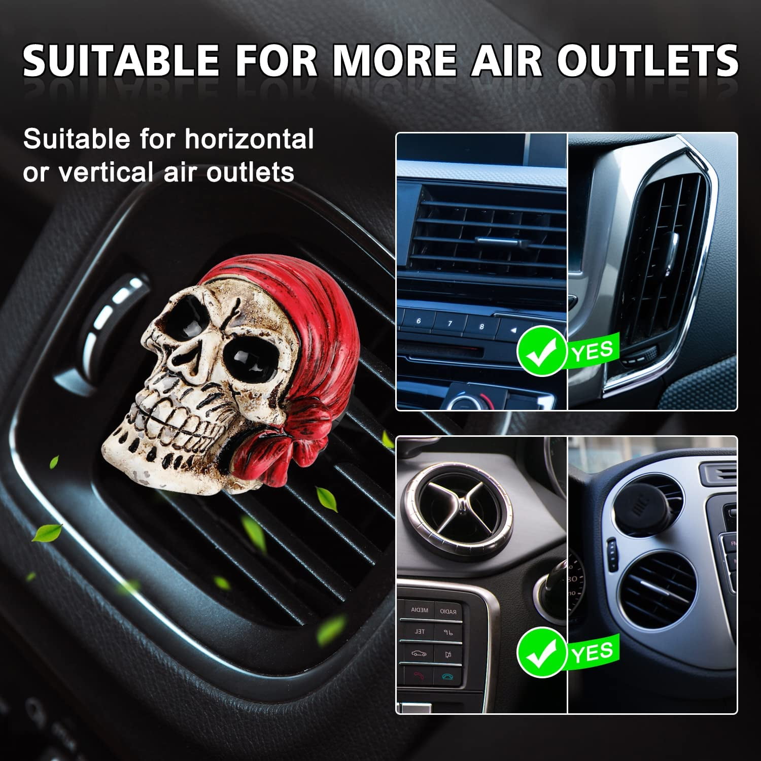 Car Air Fresheners Vent Clips 3 PCS Car Interior Accessories for Men Women  Cute Skull Auto Air Conditioner Vent Clip Decor, for Car Office Home