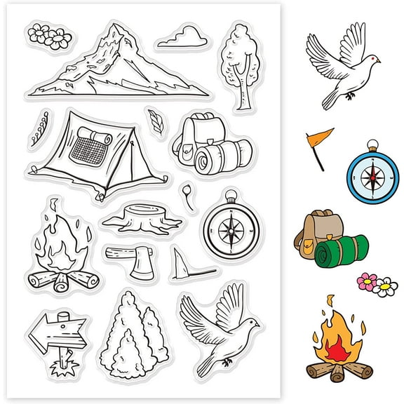 Camping Adventure Barbecue Clear Stamps Silicone Stamp Transparent Stamp for Card Making Decoration and DIY Scrapbooking 1 Sheet