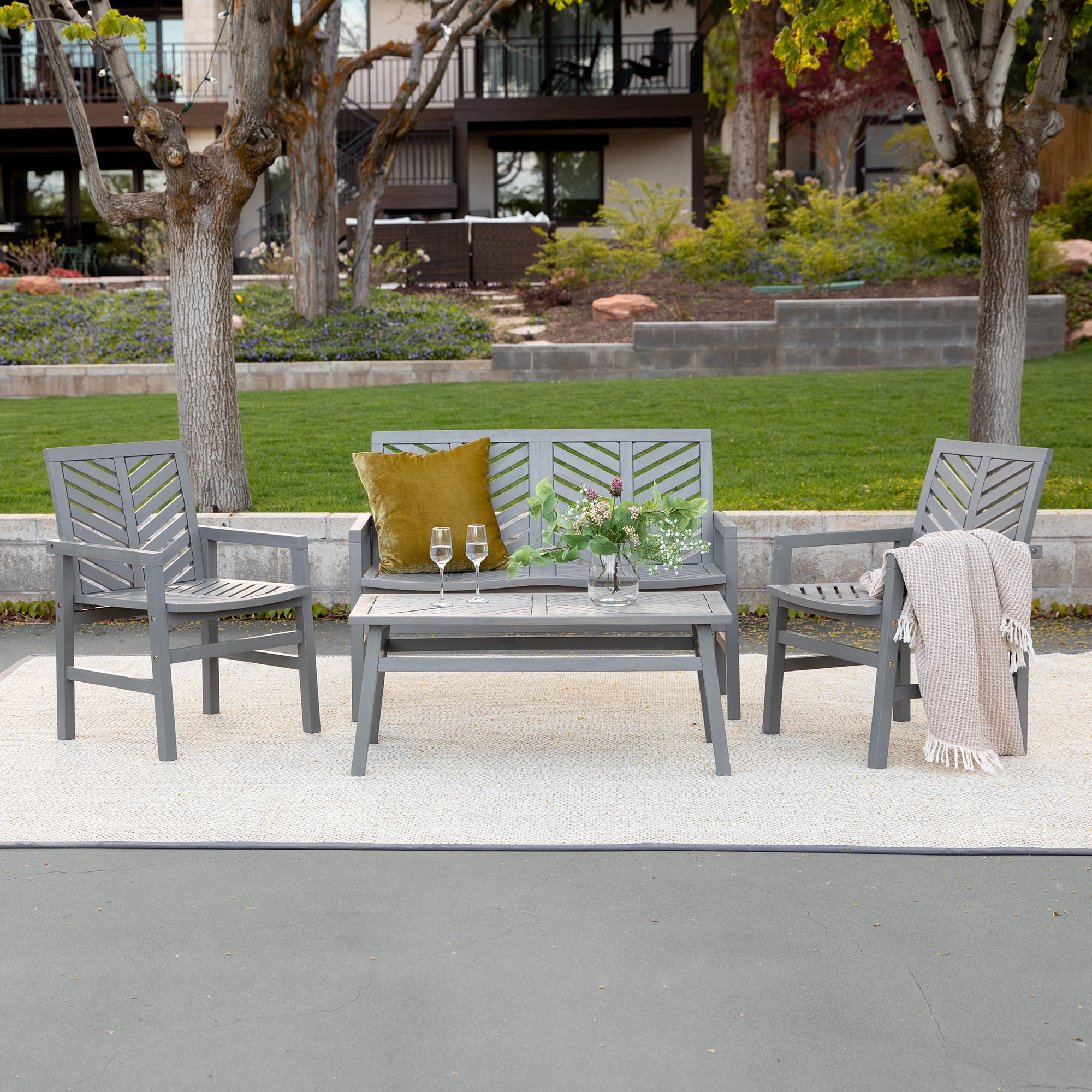 Manor Park 4Piece Chevron Outdoor Patio Chat Set Grey Wash