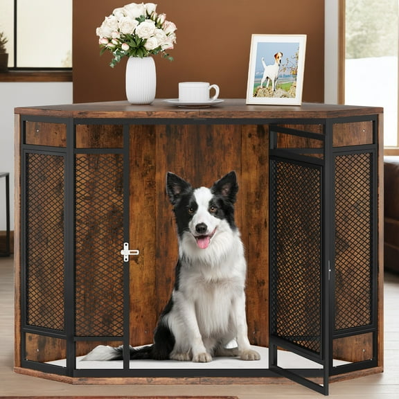 31.5'' Wooden Dog Crate Furniture Indoor Dog Kennel Dogs Cage for Small ...