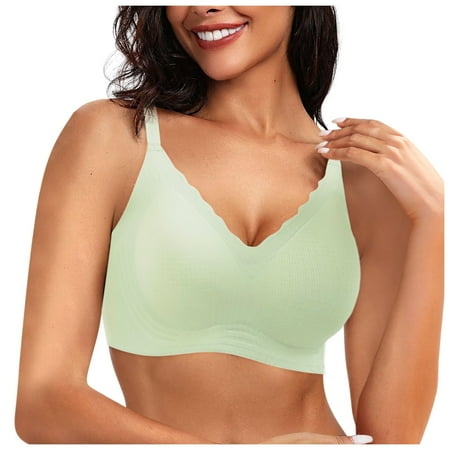 Zshosam Womens Seamless Bras No Underwire Scalloped Push up Bras Soft Wireless Comfort Bralettes Full Coverage Everyday Bra(Green XL)