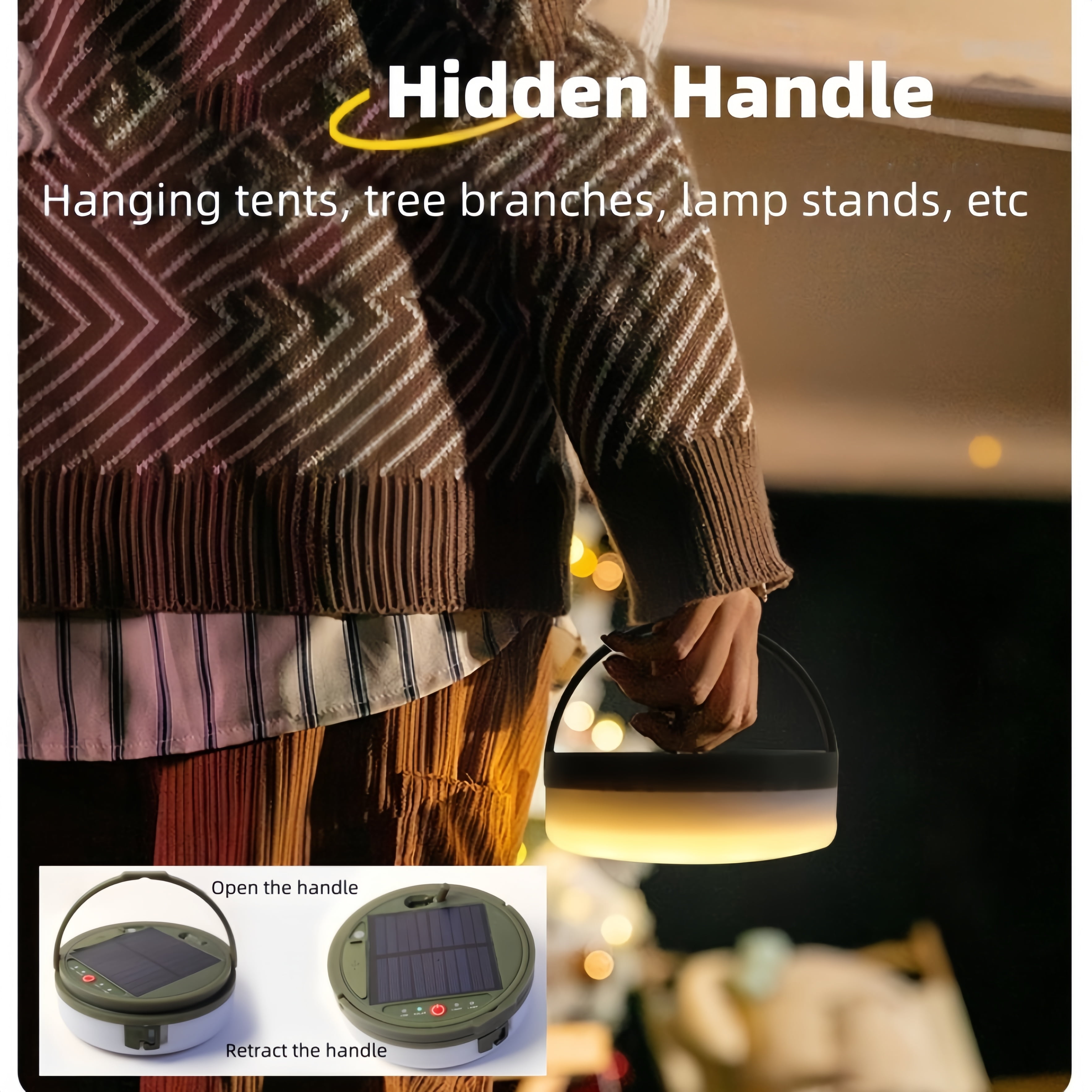 Solar Camping String Lights,Portable Waterproof Camping Lamp,32.8FT Fairy String Lights 100 LEDs with 8 Lighting Modes, Hanging Rechargeable Tent Lantern for Awning Garden Party Decor-Remote Control