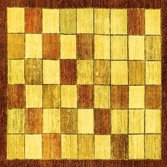 Ahgly Company Machine Washable Indoor Square Abstract Yellow Modern Area Rugs, 3' Square