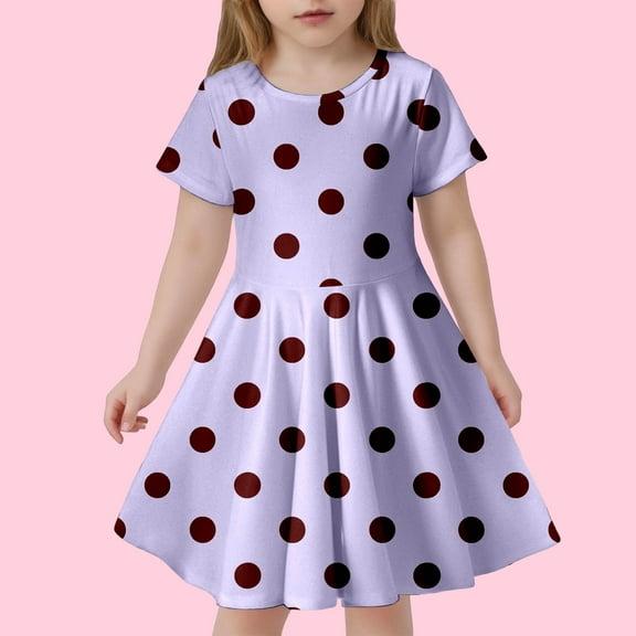 Girl's Dresses Children's Fashion Polka Dot Print Slim Short Sleeve Kids Outfits