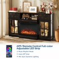 thumbnail image 3 of IVV Retro Fireplace TV Stand for Up to 70" TVs, 58 Inch Media Console with 24" 3-Sided Glass Insert & Lattice Glass Doors, Open Shelf & 2 Drawers, 1400W Heater, Remote Control Included, Black Oak, 3 of 7
