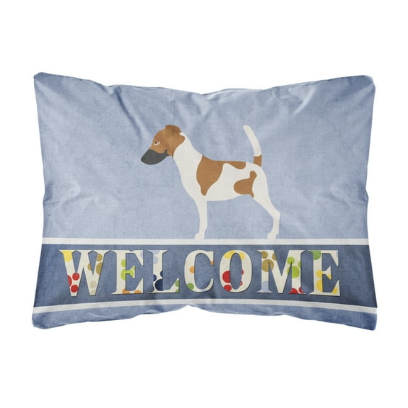 Carolines Treasures BB8279PW1216 Smooth Fox Terrier Welcome Canvas Fabric Decorative Pillow, Blue, 12H x16W, multicolor