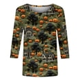 thumbnail image 4 of Riecok Halloween Printed Womens Blouses Dressy Casual Splicing Holiday Gifts Blouses 3/4 Sleeve Pullovers Crew Neck Tops Fall Loose Fit Tees Clothes Seasonal Halloween Party Orange S, 4 of 4