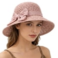 thumbnail image 2 of Migroa Sun Hats for Women Cloche Hat Summer Hat for Women Travel Fedora Foldable Beach Sun Hat Summer Wide Brim Straw Bucket Hat with Bowknot for Beach Vacation Pink M, 2 of 6
