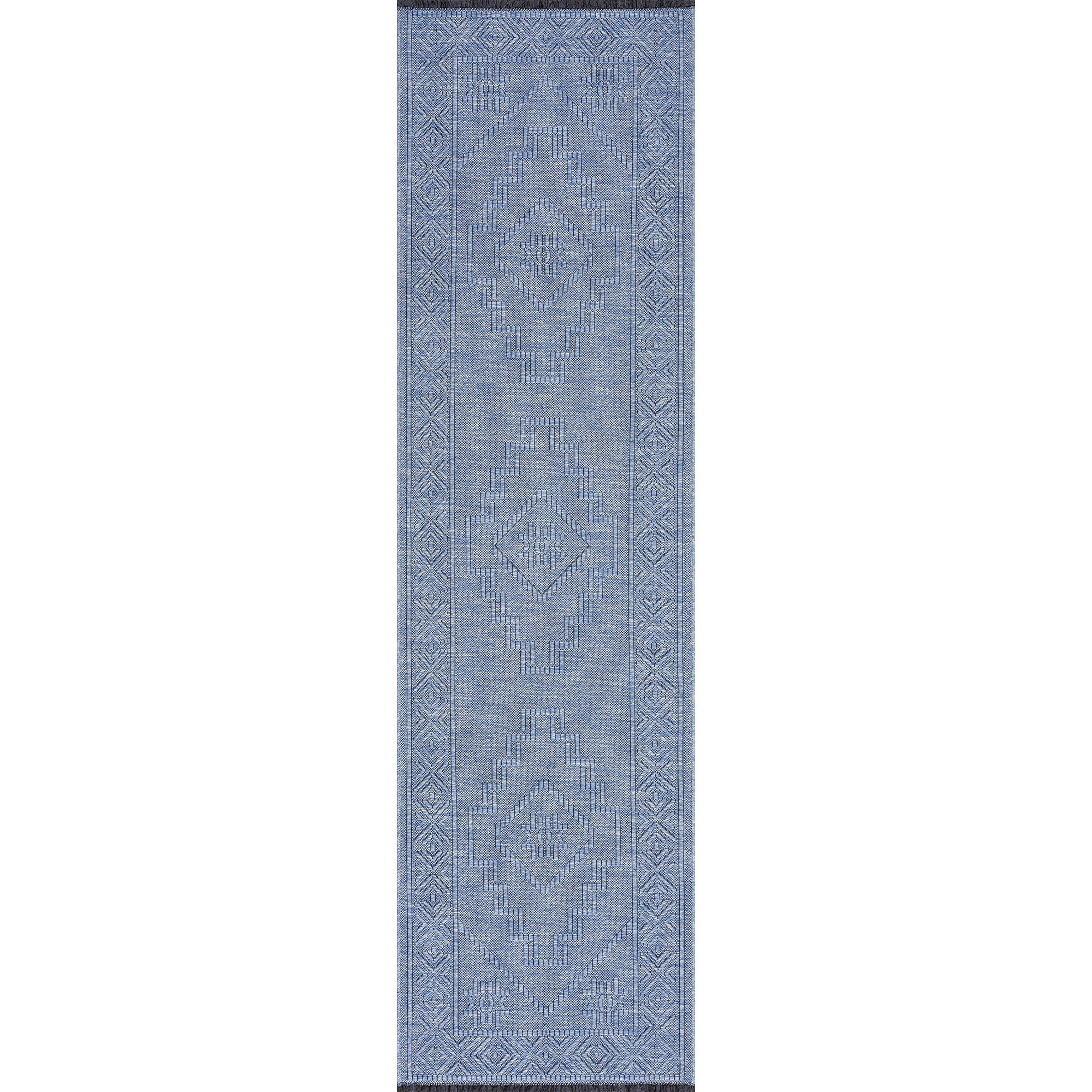 Alma Transitional 2' x 7.7' Blue and Azure Blue, Machine Washable Polyester & Cotton Indoor Area Rug