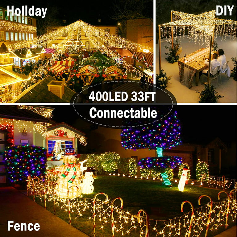 Christmas Lights Outdoor 400 LED 33ft 8 Modes Christmas Decorations Indoor  Curtain Fairy String Light with 75 Drops Stars, Curtain String Light for