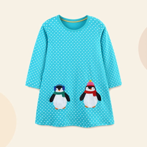 ATOGUTA Girls Casual Dress Kids Jersey Party Dresses Applique Embroidery Long Sleeve T-Shirt Clothes Size 2T-8, Blue