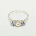 thumbnail image 2 of LBG 14k White Gold Cultured Pearl & Tanzanite Womens Statement Ring - Size 8, 2 of 6