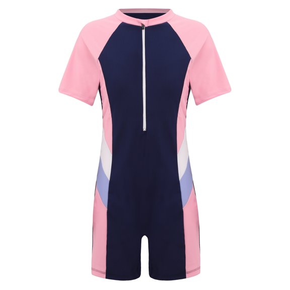 YONGHS Kids Girls Short Sleeve Zipper One Piece Swimsuit Beach Bathing Suit Swimming Training Jumpsuit Blue 10