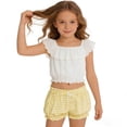 thumbnail image 5 of Girls Plaid Ruffled Bloomers, Elastic Waist Cute Gingham Shorts with Bow for Playdates and Casual Outings Yellow 160, 5 of 8