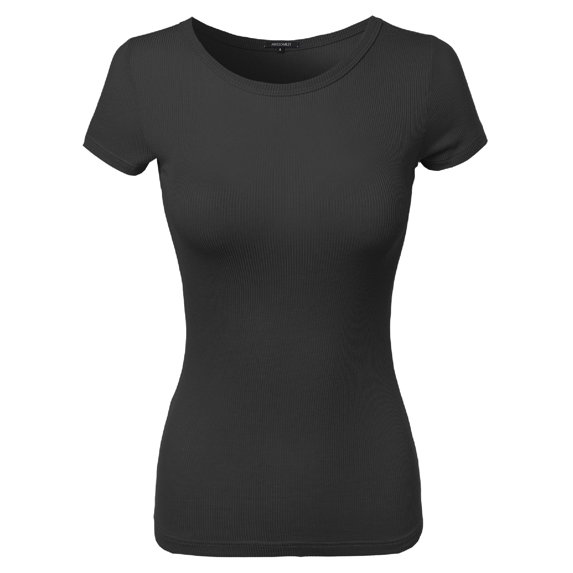 FashionOutfit Women's Short Sleeve Round Neck Rib Top