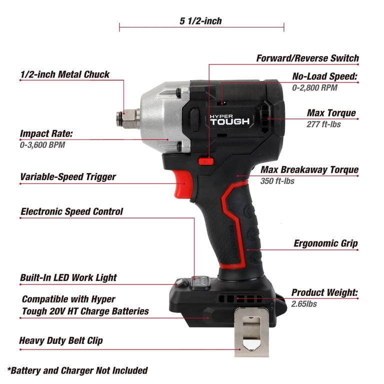 Hyper Tough 20V Max Brushless 1/2 in. Impact Wrench, 350 ft-lbs. photo 3