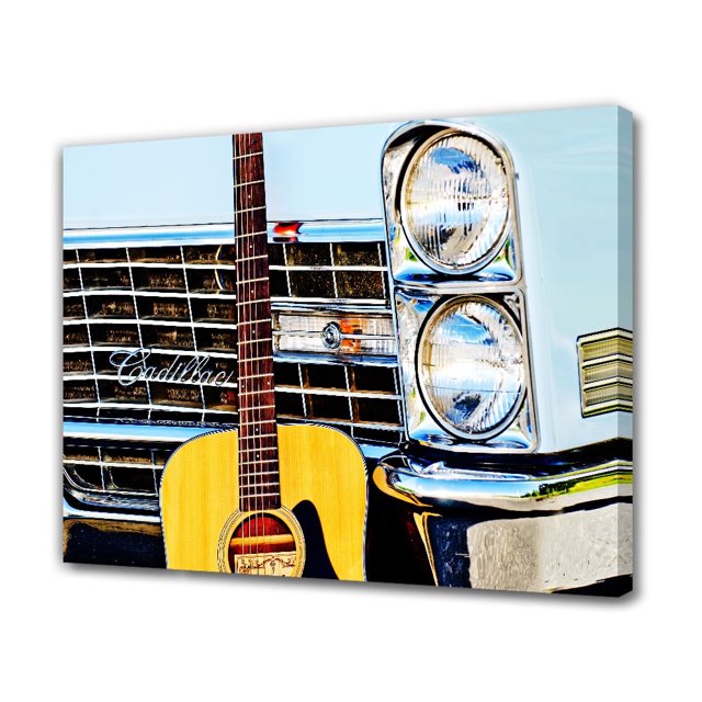 Póster de lienzo con faros de guitarra de coche antiguo, decoración de dormitorio, paisaje deportivo, decoración de oficina, regalo, estilo marco, 16 x 24 pulgadas (40 x 60 cm)