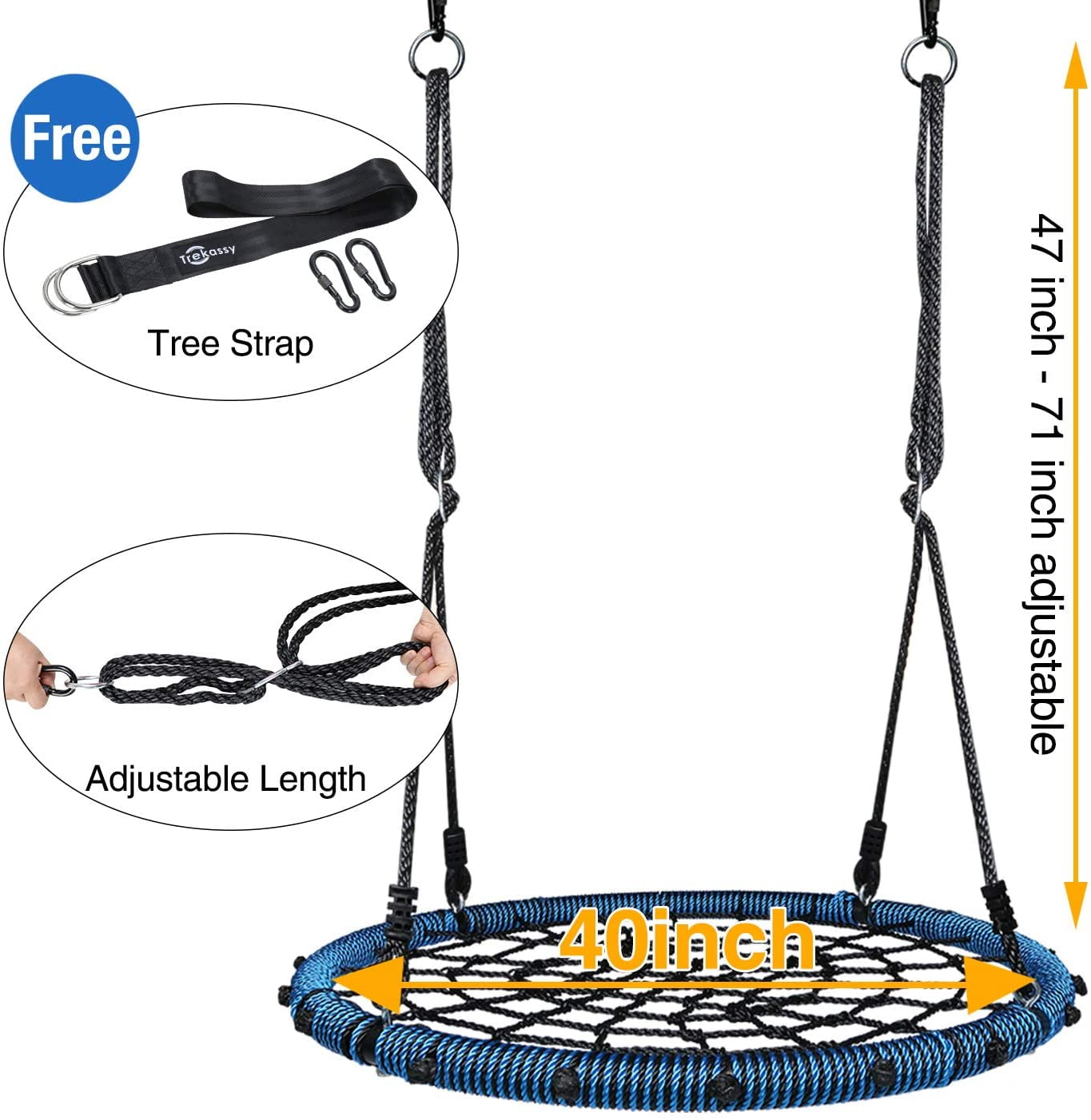 Pitpat 40 Inch Web Swing for Kids 660 Lbs Weight Capacity Outdoor Large Web Swings for Tree Black Spider Web Swing with 4 Adjustable Hanging Straps and Stainless Steel Frame 