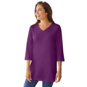 Woman Within Women's Plus Size Perfect Three-Quarter Sleeve V-Neck Tunic Color: Plum Purple Size: 4X