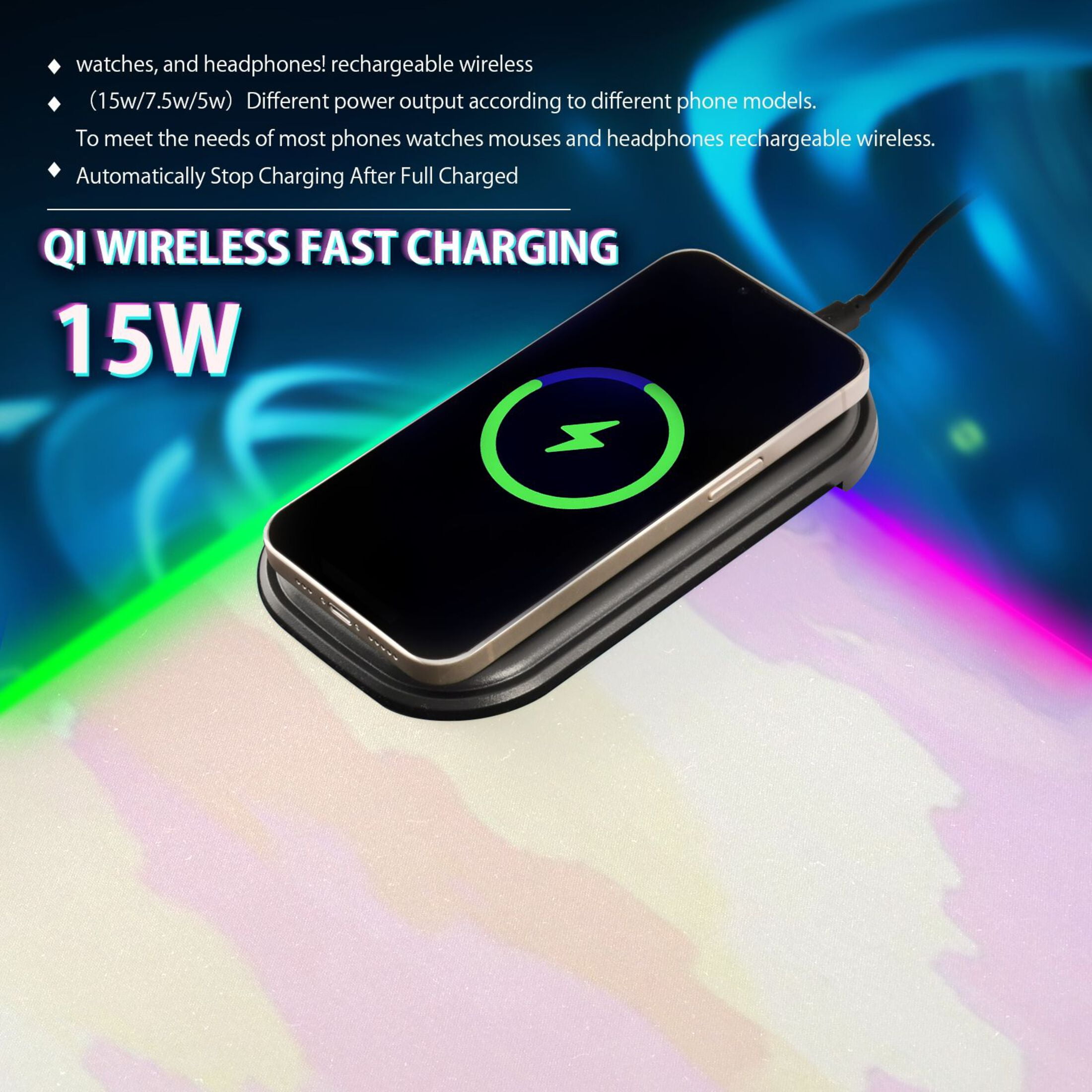 Pink Pattern Glowing Extended Large Gaming Mouse Pad 35.4x15.7in with Wireless Charger and Durable Edges
