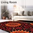 thumbnail image 2 of ODIKA 8'x10' Machine Washable Non-Slip Area Rug, Aesthetic Boho Sunflower Spiral with Paisley Leaf Embellishments High Traffic Rug, Black, 709662, 2 of 7