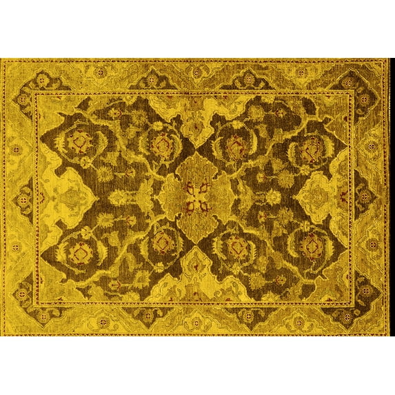 Ahgly Company Machine Washable Indoor Rectangle Oriental Yellow Traditional Area Rugs, 7' x 9'