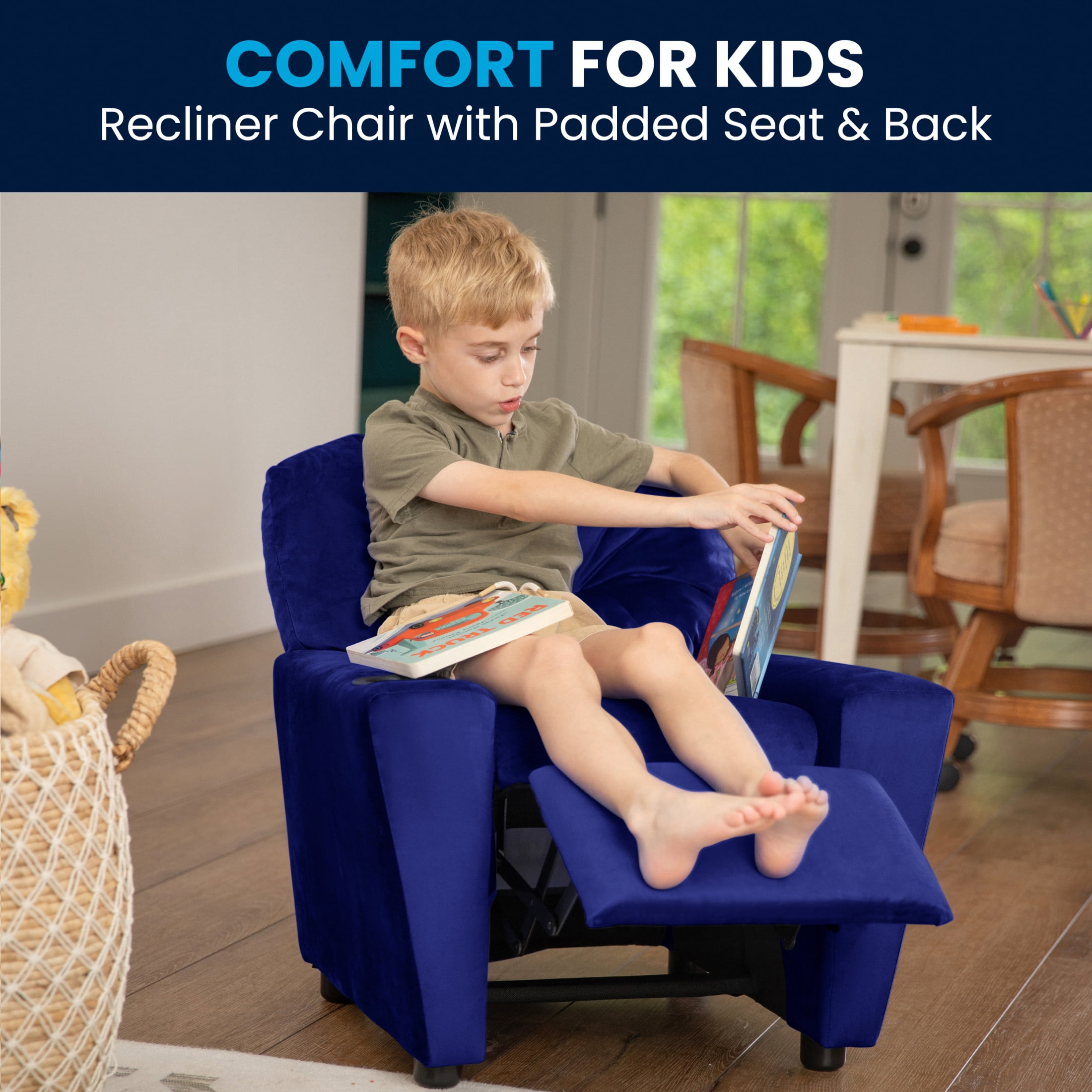 Flash Furniture Chandler Contemporary Blue Microfiber Kids Recliner with Cup Holder