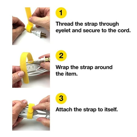 Wrap-It Storage - Self-Gripping Cable Ties (20-Pack) Reusable Hook and Loop Cord Organizer Cable Tie for Cord Management and Organization - Black