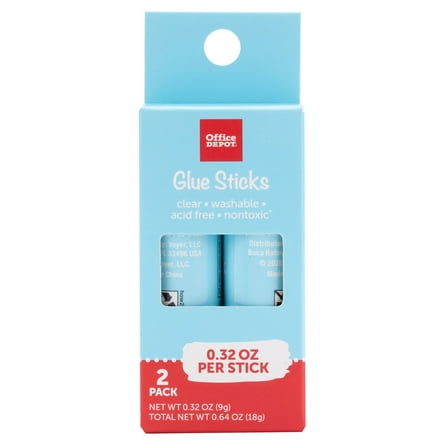 Office Depot® Brand Glue Sticks, 0.32 Oz, Clear, Pack Of 2 Glue Sticks