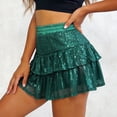 thumbnail image 2 of vigerkar Women Sequin Skirt Sparkly Cute High Waist Ruffle Flowy Shiny Glitter Mini Short Skirts Night Out Club Party (Green, L), 2 of 5