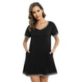 thumbnail image 3 of Women's Short Sleeve V Neck Sleepshirts With Pocket Ladies Home Pajamas Soft Comfy Nightdress,Lightweight Fabric,S-3XL,Black, 3 of 6