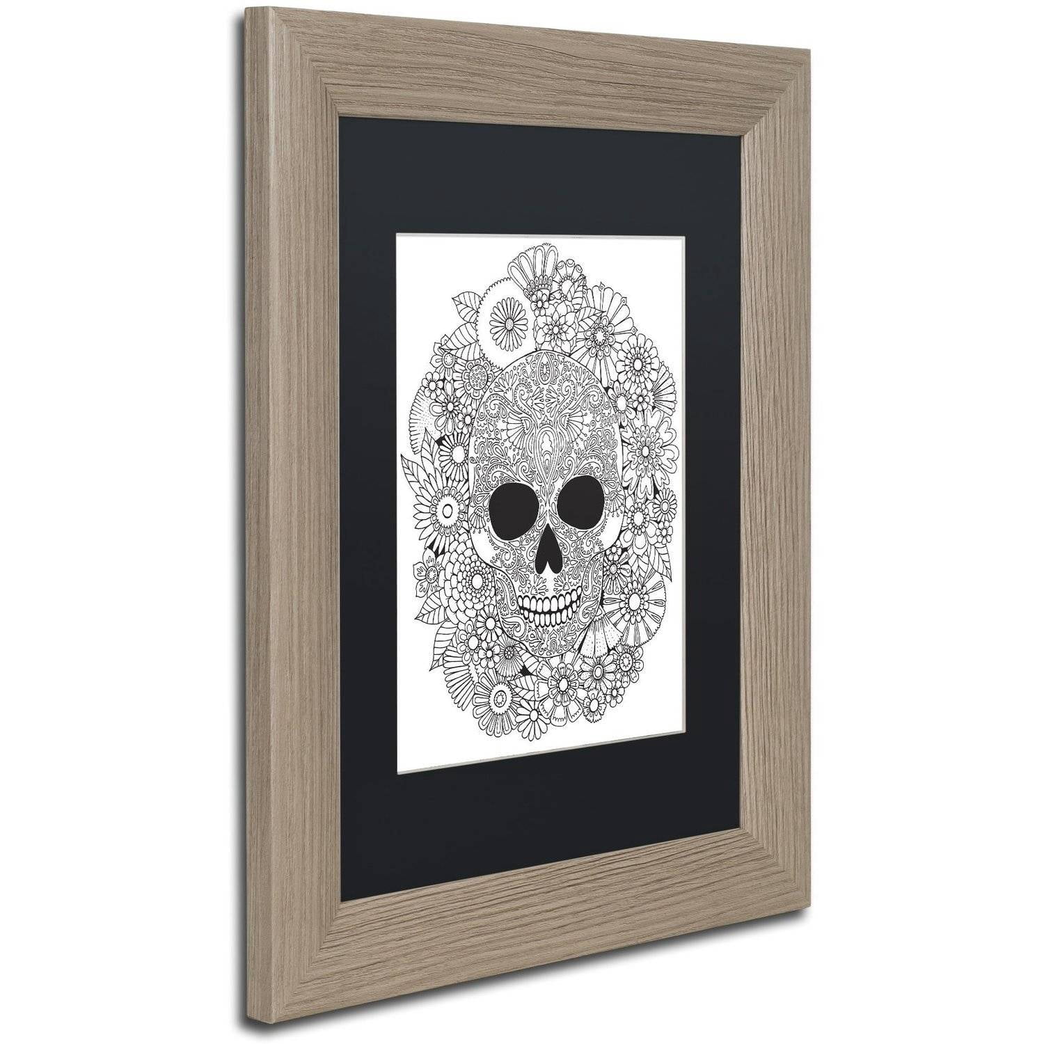 Trademark Fine Art "Sugar Skull Wreath" Canvas Art by Hello Angel, Black Matte, Birch Frame