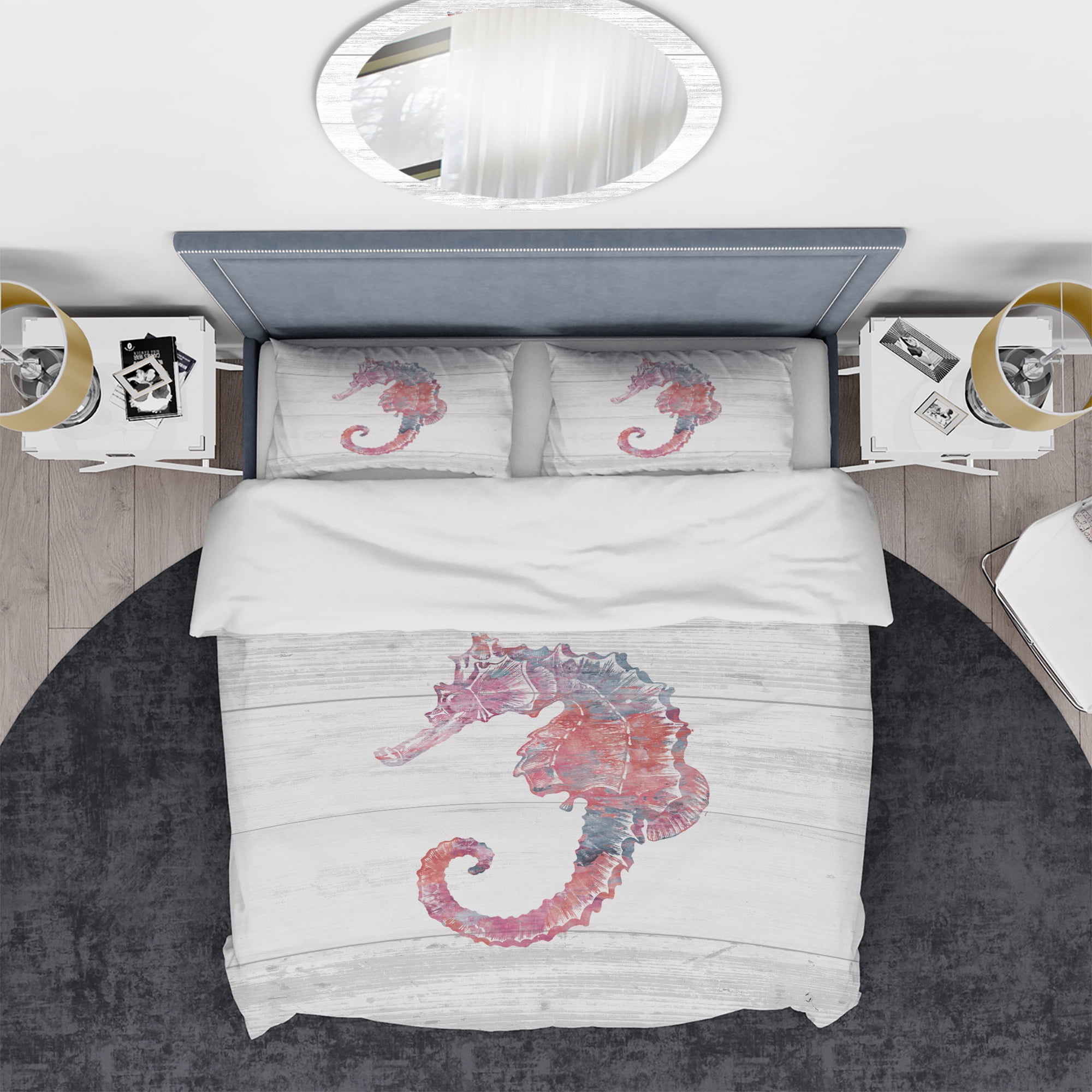 Designart 'Pink seahorses Ocean Life' Coastal Duvet Cover Set