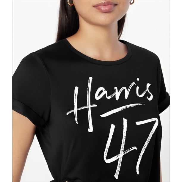 Camiseta gráfica Harris 47: cuello redondo informal, manga corta para mujer, mezcla de poliéster elástico, lavable a máquina, estampado, cuello redondo, estilo informal, para adultos, hombres, mujere