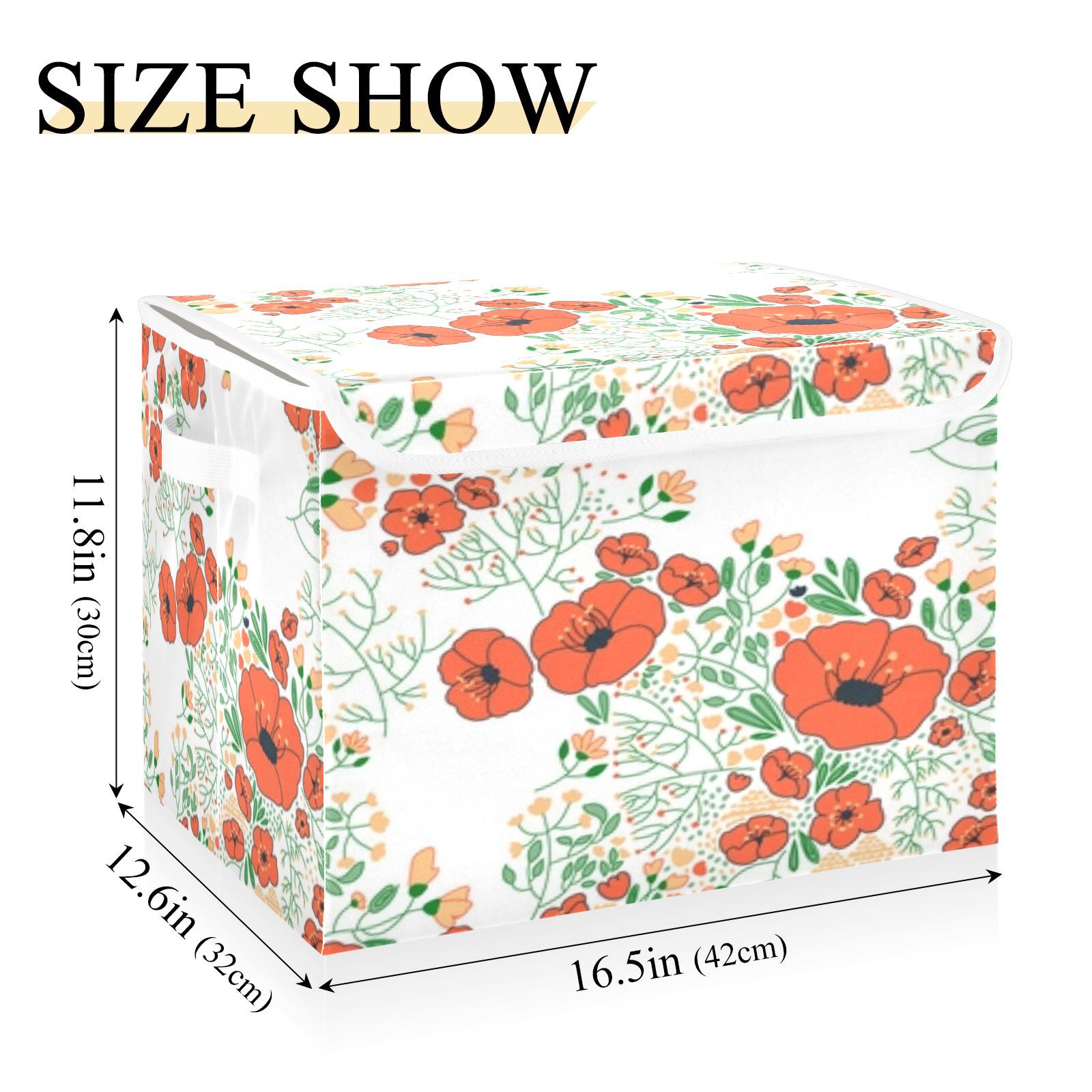 Orange poppies floral pattern print Large Storage Bins with Linen Collapsible Foldable Storage Cubes Fabric Closet Organizer Containers box with Flip-Top